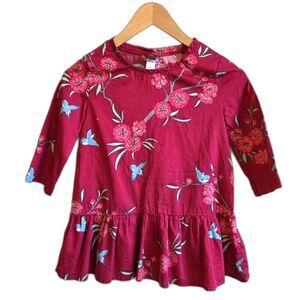 Tea Collection Size 8 Red Floral Ruffle Tunic/dress Oriental